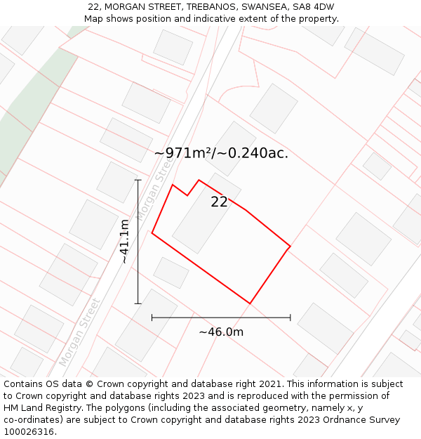 22, MORGAN STREET, TREBANOS, SWANSEA, SA8 4DW: Plot and title map