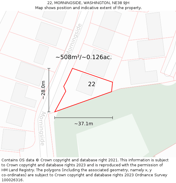 22, MORNINGSIDE, WASHINGTON, NE38 9JH: Plot and title map