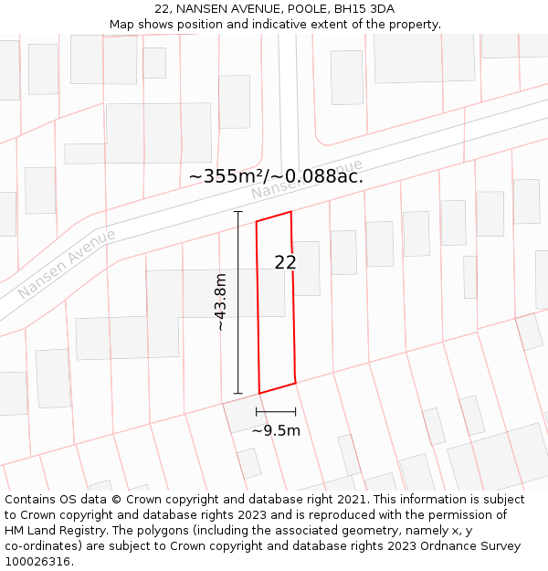 22, NANSEN AVENUE, POOLE, BH15 3DA: Plot and title map