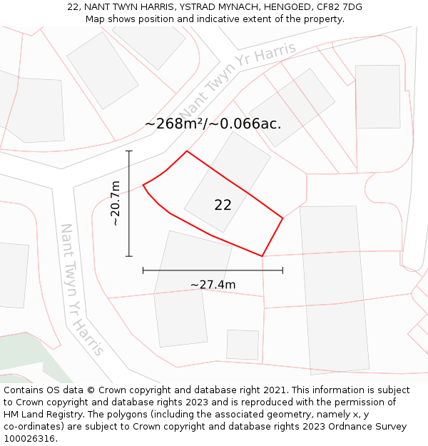 22, NANT TWYN HARRIS, YSTRAD MYNACH, HENGOED, CF82 7DG: Plot and title map