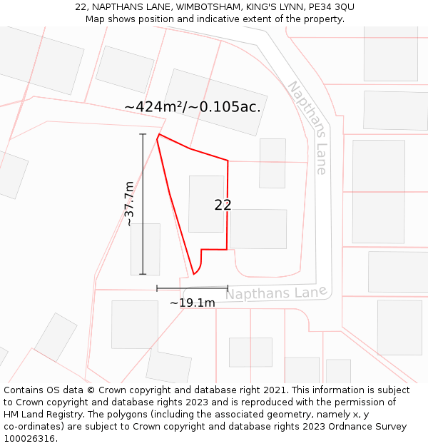 22, NAPTHANS LANE, WIMBOTSHAM, KING'S LYNN, PE34 3QU: Plot and title map