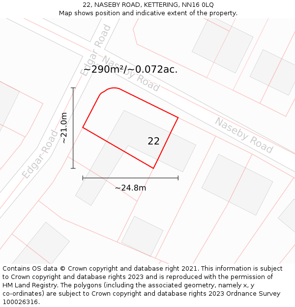 22, NASEBY ROAD, KETTERING, NN16 0LQ: Plot and title map