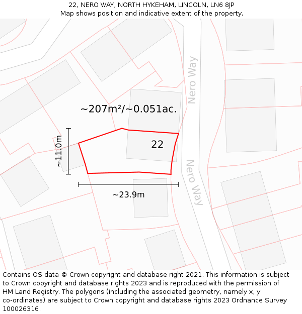 22, NERO WAY, NORTH HYKEHAM, LINCOLN, LN6 8JP: Plot and title map