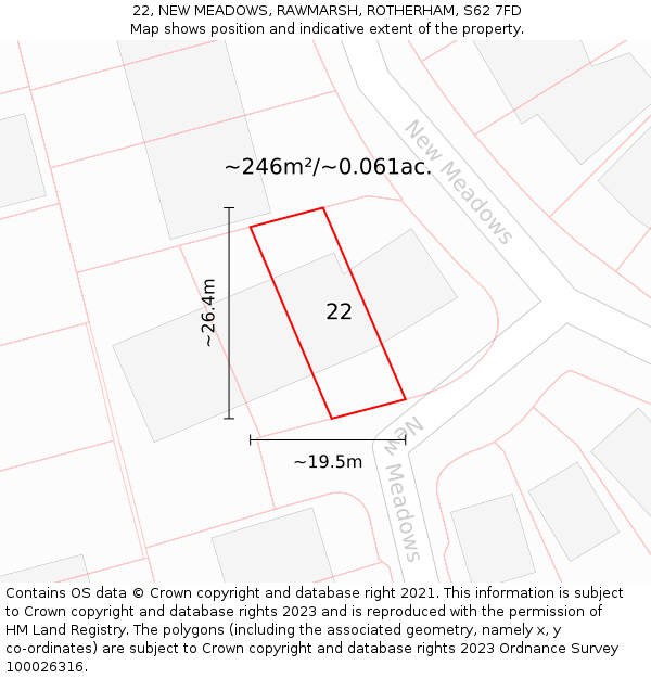 22, NEW MEADOWS, RAWMARSH, ROTHERHAM, S62 7FD: Plot and title map