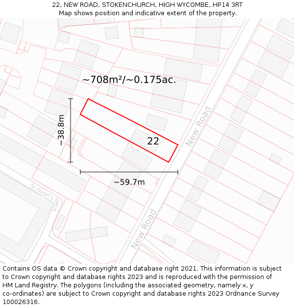 22, NEW ROAD, STOKENCHURCH, HIGH WYCOMBE, HP14 3RT: Plot and title map