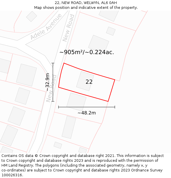 22, NEW ROAD, WELWYN, AL6 0AH: Plot and title map