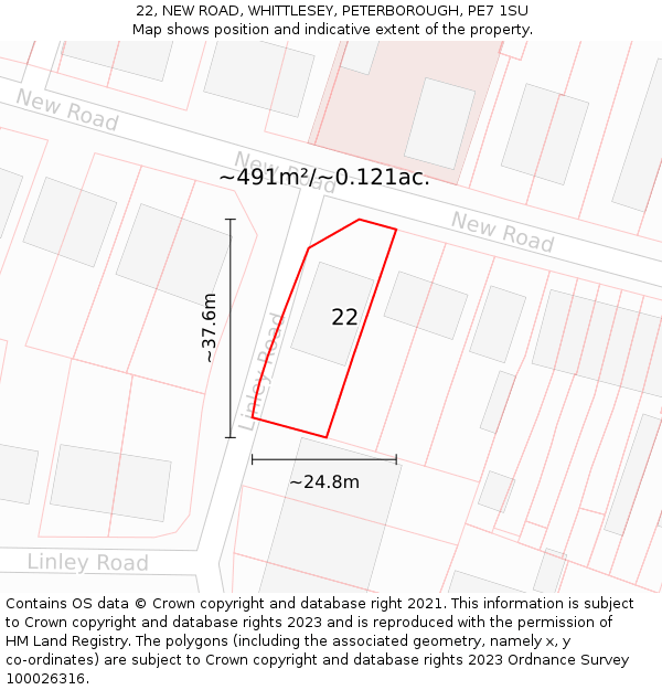 22, NEW ROAD, WHITTLESEY, PETERBOROUGH, PE7 1SU: Plot and title map