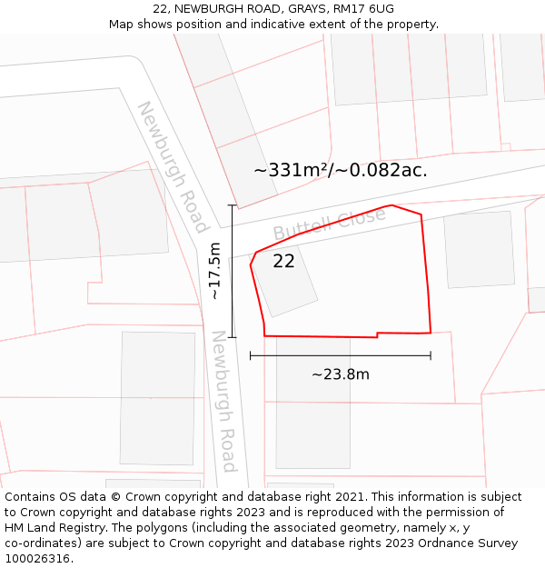 22, NEWBURGH ROAD, GRAYS, RM17 6UG: Plot and title map