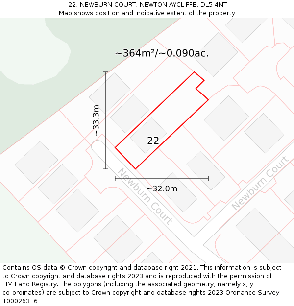 22, NEWBURN COURT, NEWTON AYCLIFFE, DL5 4NT: Plot and title map