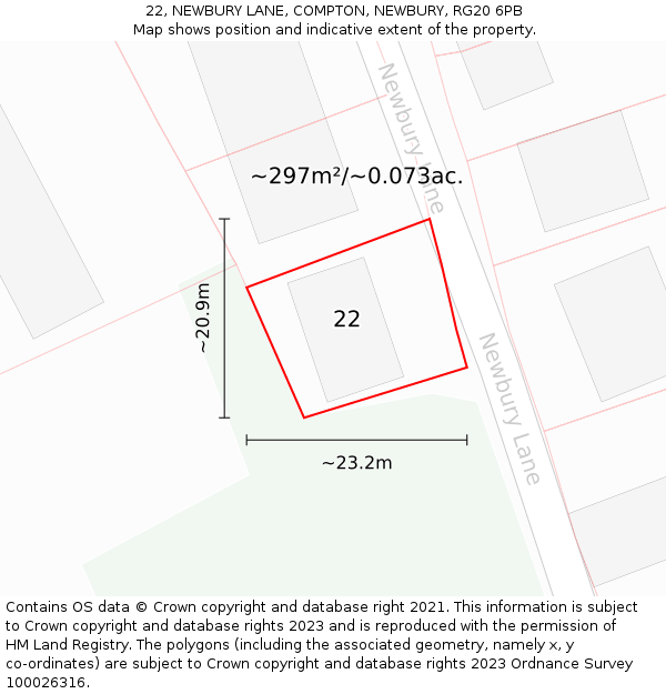 22, NEWBURY LANE, COMPTON, NEWBURY, RG20 6PB: Plot and title map
