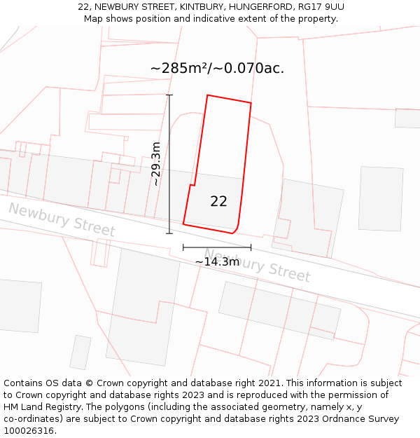 22, NEWBURY STREET, KINTBURY, HUNGERFORD, RG17 9UU: Plot and title map