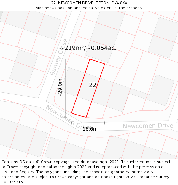 22, NEWCOMEN DRIVE, TIPTON, DY4 8XX: Plot and title map