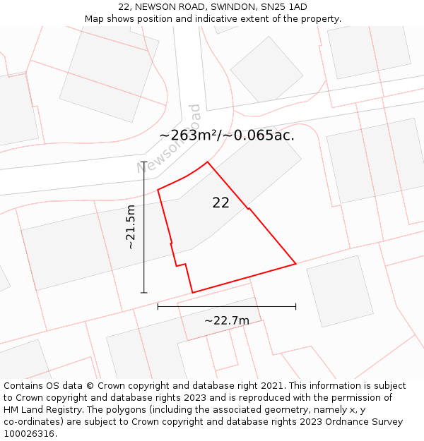 22, NEWSON ROAD, SWINDON, SN25 1AD: Plot and title map