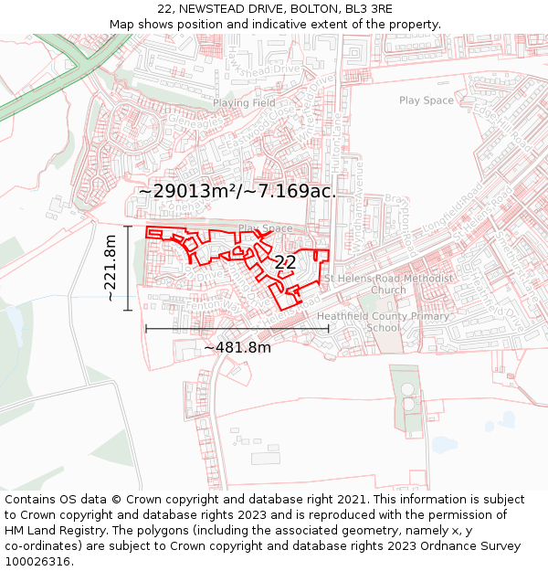 22, NEWSTEAD DRIVE, BOLTON, BL3 3RE: Plot and title map