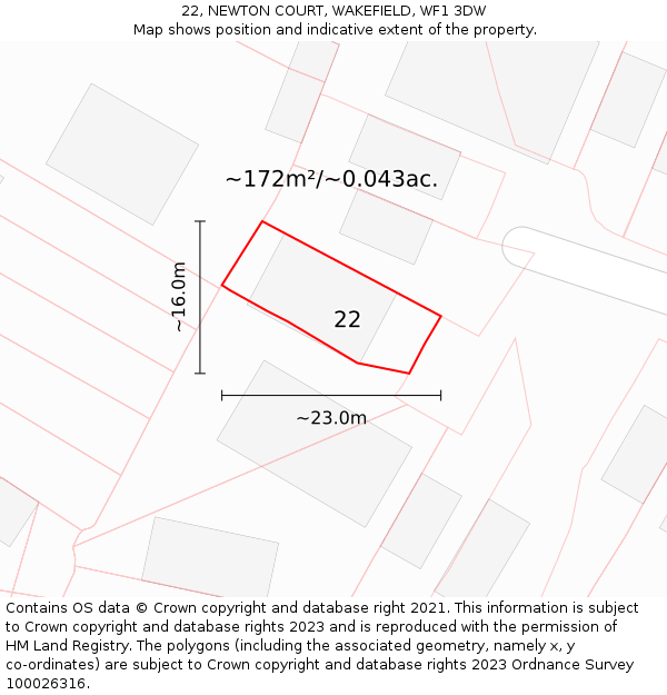 22, NEWTON COURT, WAKEFIELD, WF1 3DW: Plot and title map