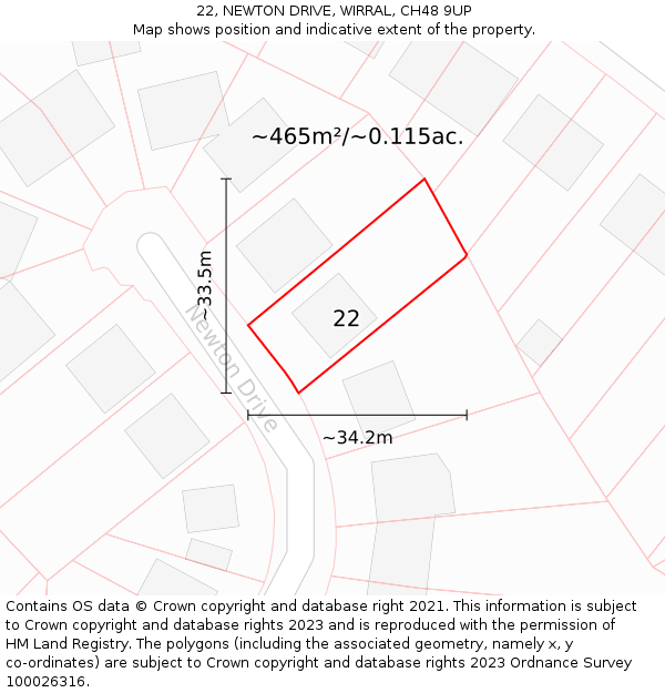 22, NEWTON DRIVE, WIRRAL, CH48 9UP: Plot and title map