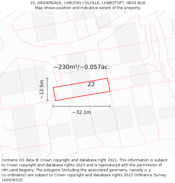 22, NIDDERDALE, CARLTON COLVILLE, LOWESTOFT, NR33 8UG: Plot and title map