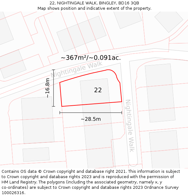 22, NIGHTINGALE WALK, BINGLEY, BD16 3QB: Plot and title map