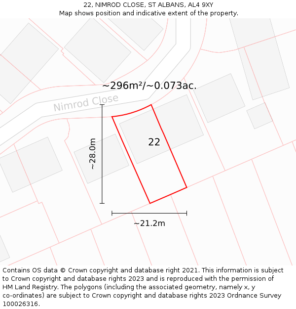 22, NIMROD CLOSE, ST ALBANS, AL4 9XY: Plot and title map