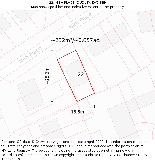 22, NITH PLACE, DUDLEY, DY1 3BH: Plot and title map