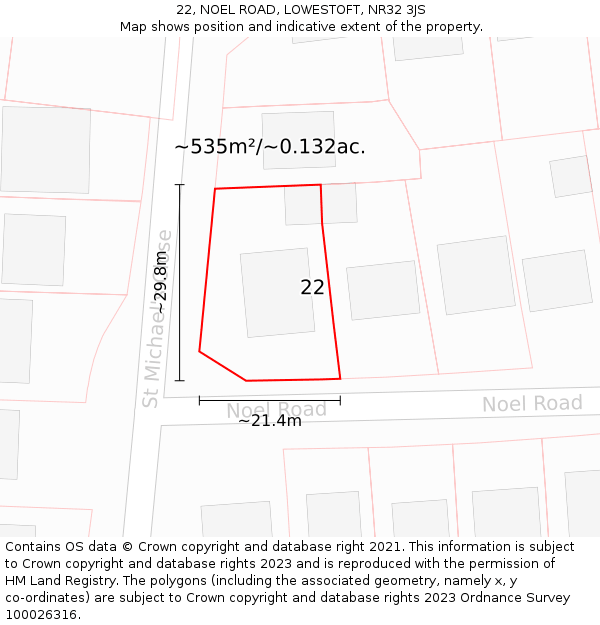 22, NOEL ROAD, LOWESTOFT, NR32 3JS: Plot and title map