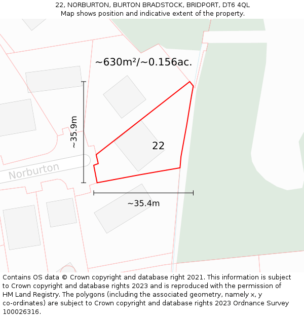 22, NORBURTON, BURTON BRADSTOCK, BRIDPORT, DT6 4QL: Plot and title map