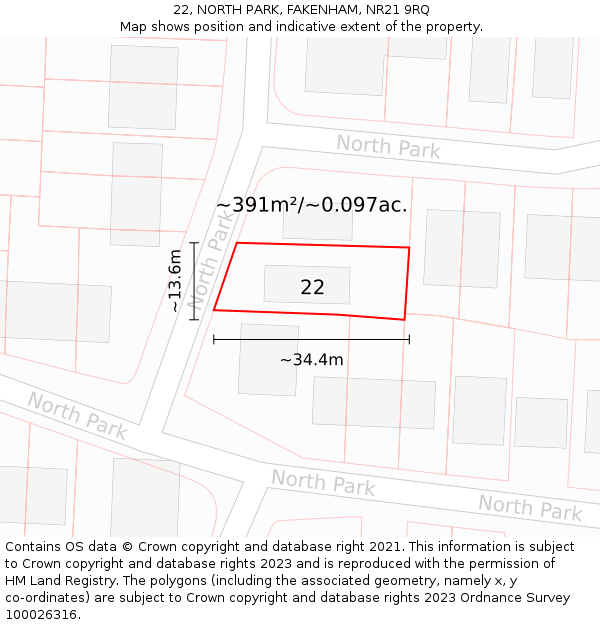 22, NORTH PARK, FAKENHAM, NR21 9RQ: Plot and title map