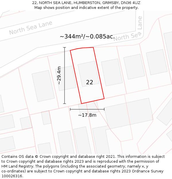 22, NORTH SEA LANE, HUMBERSTON, GRIMSBY, DN36 4UZ: Plot and title map