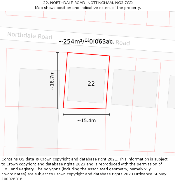 22, NORTHDALE ROAD, NOTTINGHAM, NG3 7GD: Plot and title map