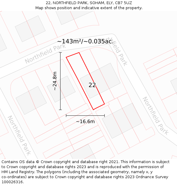 22, NORTHFIELD PARK, SOHAM, ELY, CB7 5UZ: Plot and title map