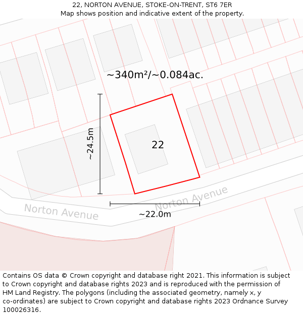 22, NORTON AVENUE, STOKE-ON-TRENT, ST6 7ER: Plot and title map