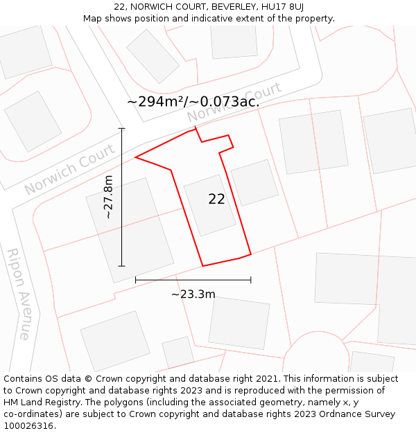 22, NORWICH COURT, BEVERLEY, HU17 8UJ: Plot and title map