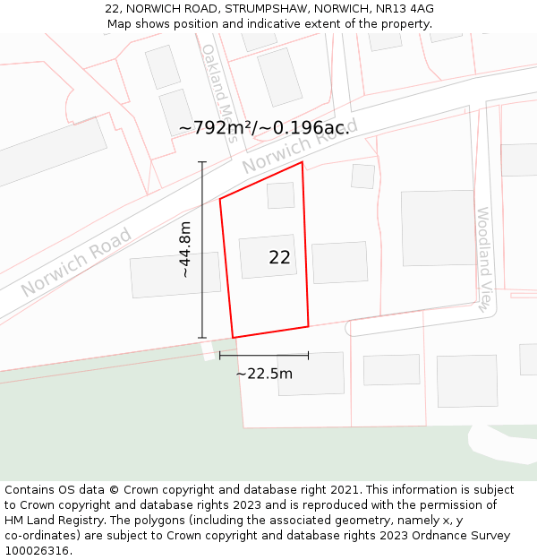 22, NORWICH ROAD, STRUMPSHAW, NORWICH, NR13 4AG: Plot and title map