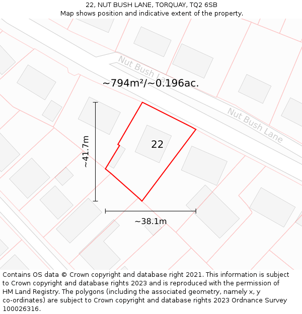 22, NUT BUSH LANE, TORQUAY, TQ2 6SB: Plot and title map