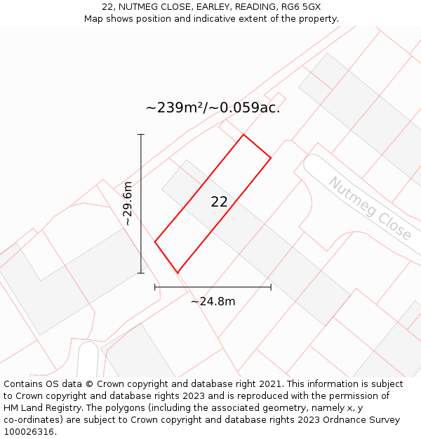 22, NUTMEG CLOSE, EARLEY, READING, RG6 5GX: Plot and title map