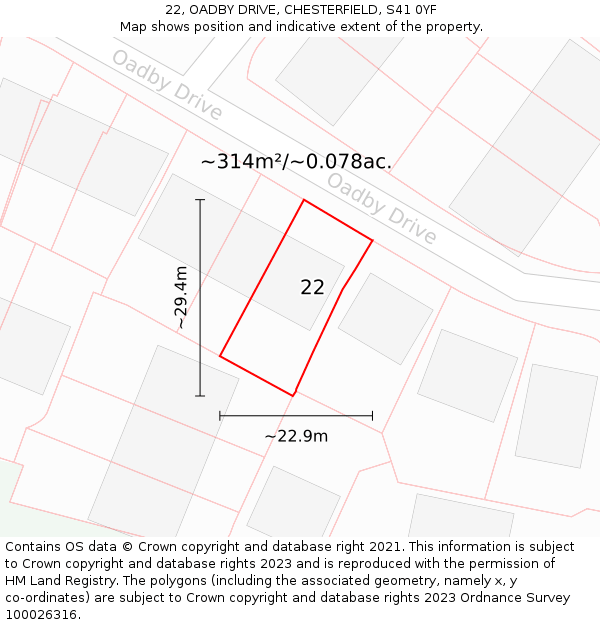 22, OADBY DRIVE, CHESTERFIELD, S41 0YF: Plot and title map