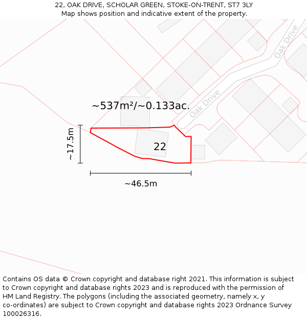 22, OAK DRIVE, SCHOLAR GREEN, STOKE-ON-TRENT, ST7 3LY: Plot and title map
