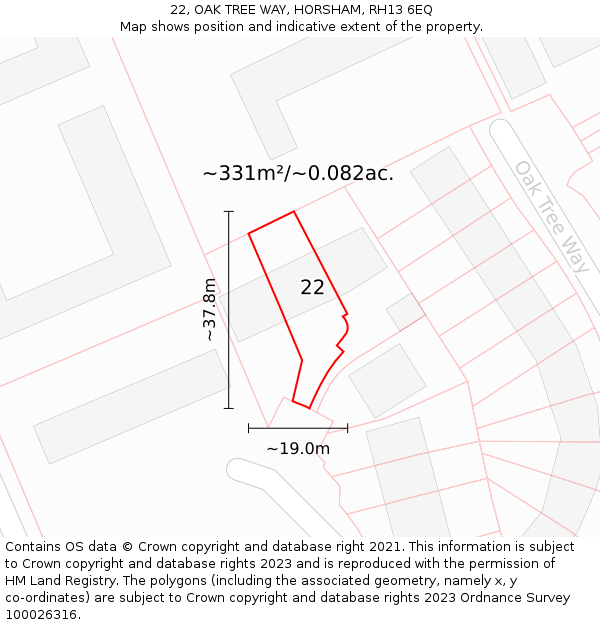 22, OAK TREE WAY, HORSHAM, RH13 6EQ: Plot and title map