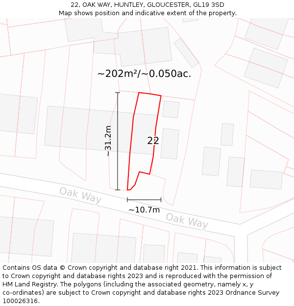 22, OAK WAY, HUNTLEY, GLOUCESTER, GL19 3SD: Plot and title map