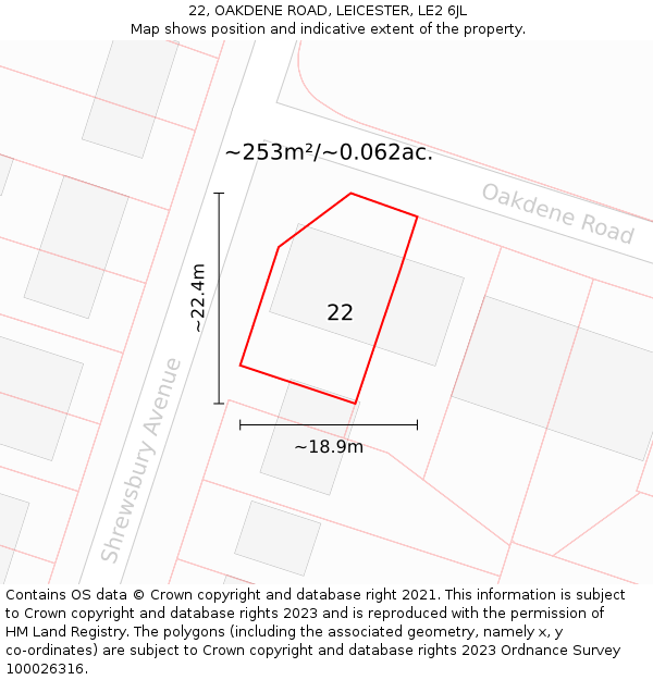 22, OAKDENE ROAD, LEICESTER, LE2 6JL: Plot and title map