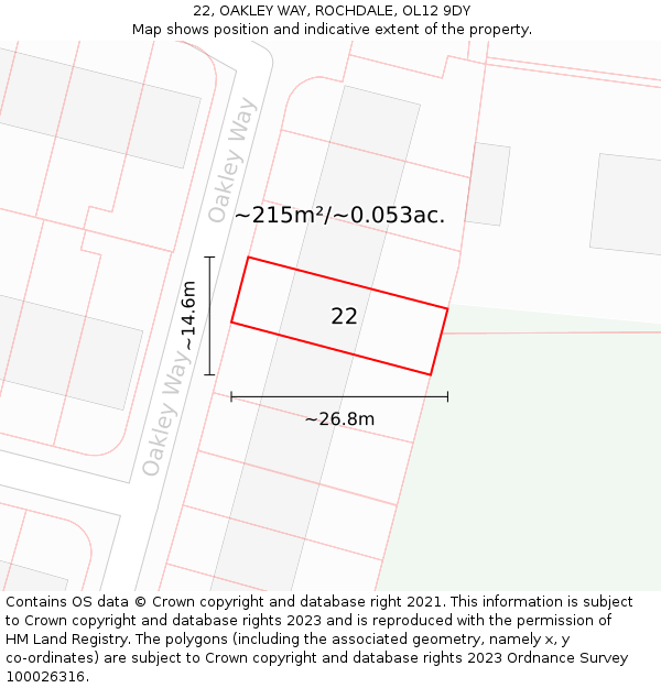 22, OAKLEY WAY, ROCHDALE, OL12 9DY: Plot and title map