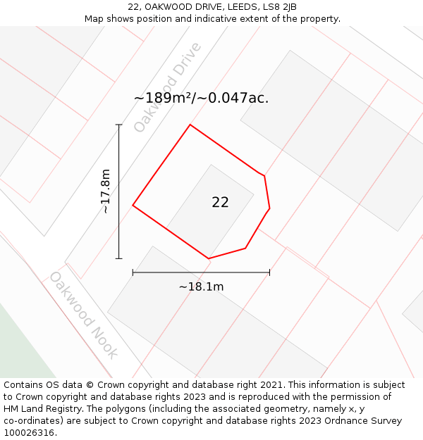 22, OAKWOOD DRIVE, LEEDS, LS8 2JB: Plot and title map