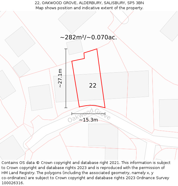 22, OAKWOOD GROVE, ALDERBURY, SALISBURY, SP5 3BN: Plot and title map