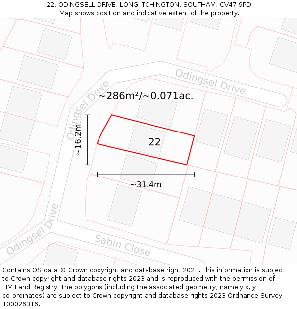 22, ODINGSELL DRIVE, LONG ITCHINGTON, SOUTHAM, CV47 9PD: Plot and title map