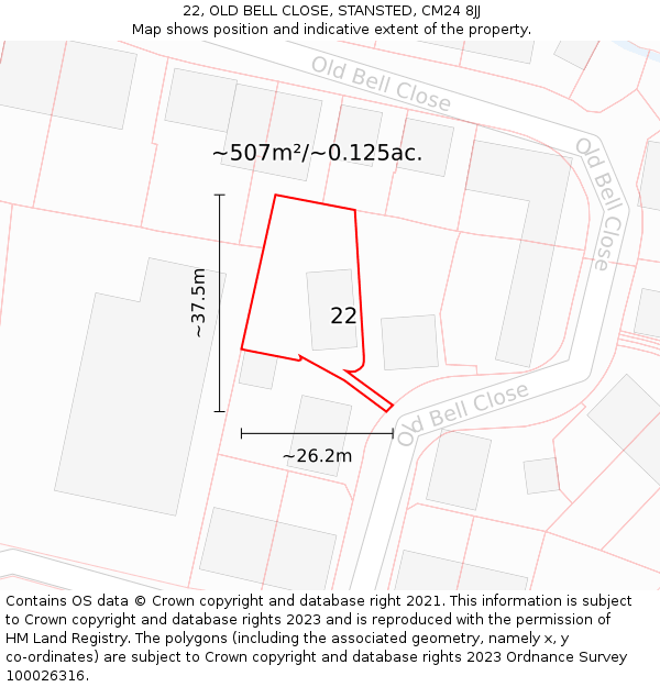 22, OLD BELL CLOSE, STANSTED, CM24 8JJ: Plot and title map