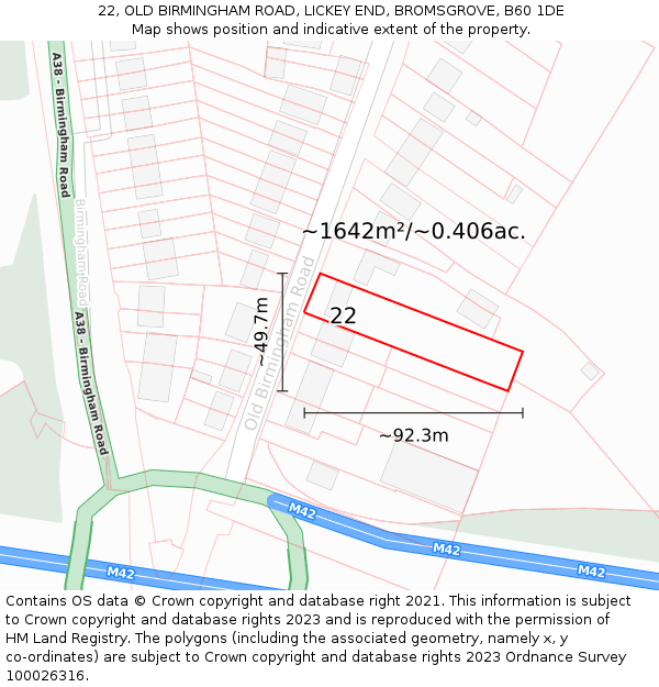 22, OLD BIRMINGHAM ROAD, LICKEY END, BROMSGROVE, B60 1DE: Plot and title map