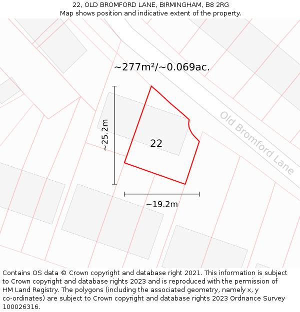 22, OLD BROMFORD LANE, BIRMINGHAM, B8 2RG: Plot and title map