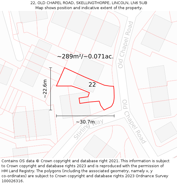 22, OLD CHAPEL ROAD, SKELLINGTHORPE, LINCOLN, LN6 5UB: Plot and title map