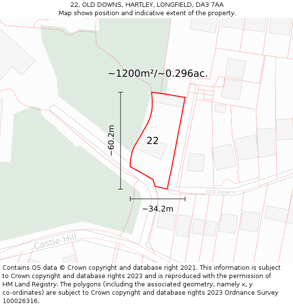 22, OLD DOWNS, HARTLEY, LONGFIELD, DA3 7AA: Plot and title map