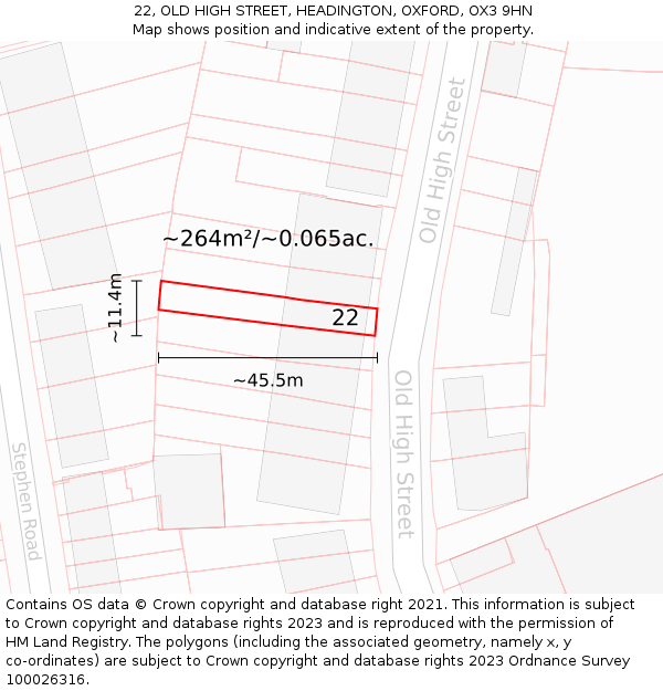 22, OLD HIGH STREET, HEADINGTON, OXFORD, OX3 9HN: Plot and title map